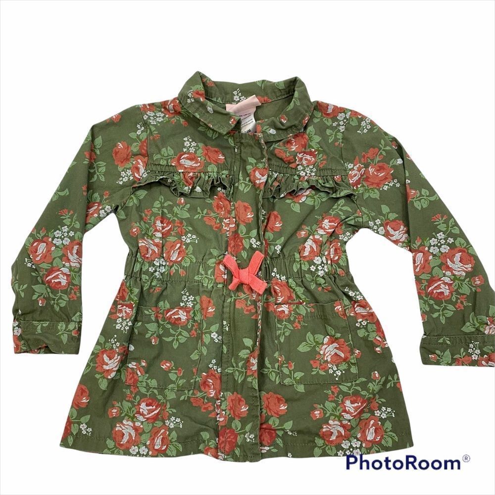 Little Lass Army Green Floral Jacket‎ Size 24 Month